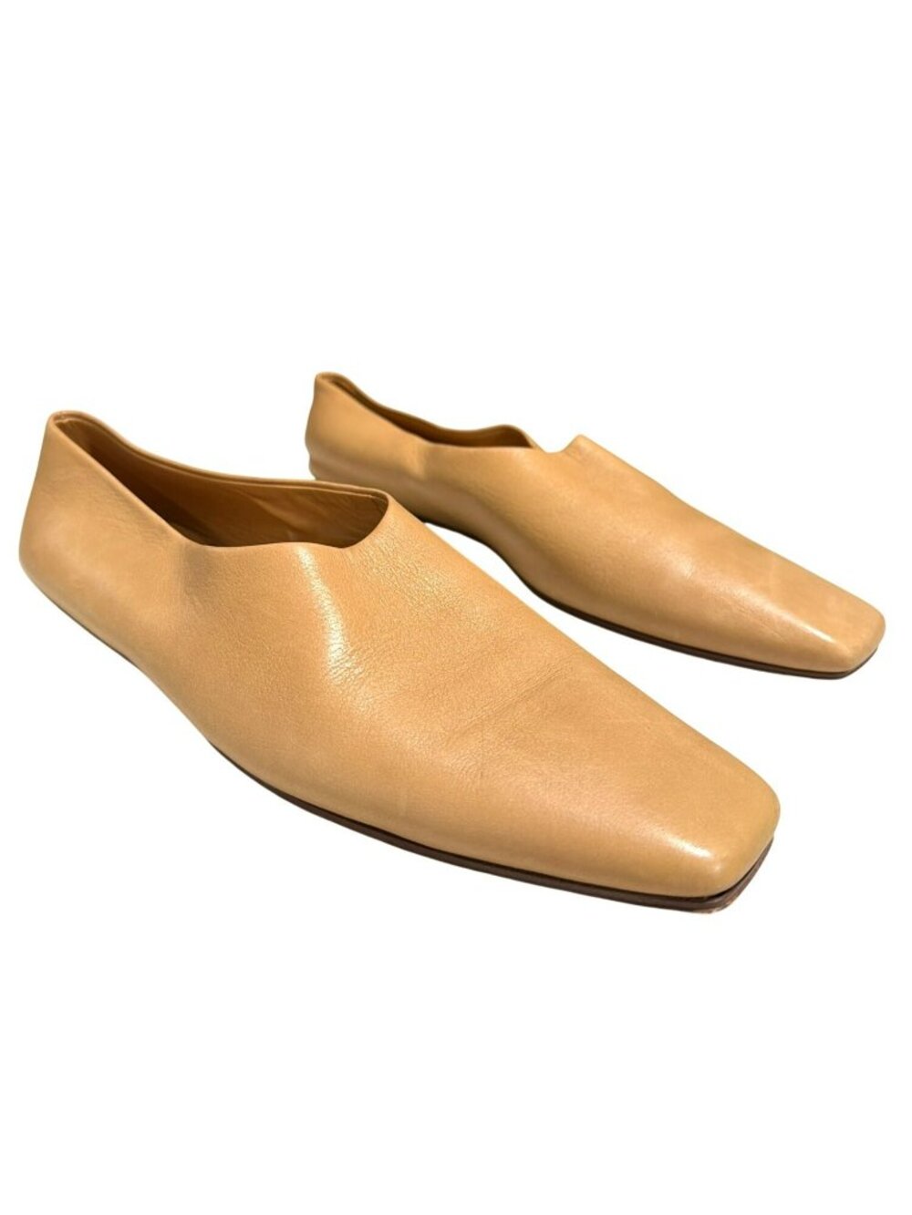 The Row Beige Leather Square-Toe Flats Womens Size 38 US 8